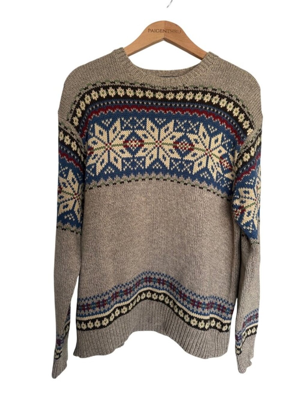 Polo Ralph Lauren Sweater Mens XL Beige Snowflake Nordic Knit Pullover
